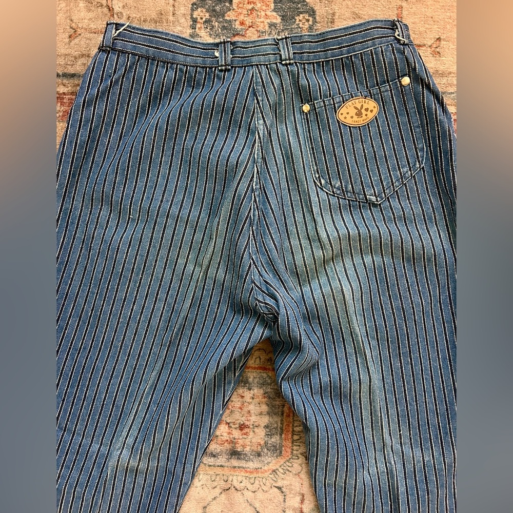Vintage Striped Denim Jeans Cropped Straight Leg High Rise Mom Grunge 90s 80s - Picture 13 of 14
